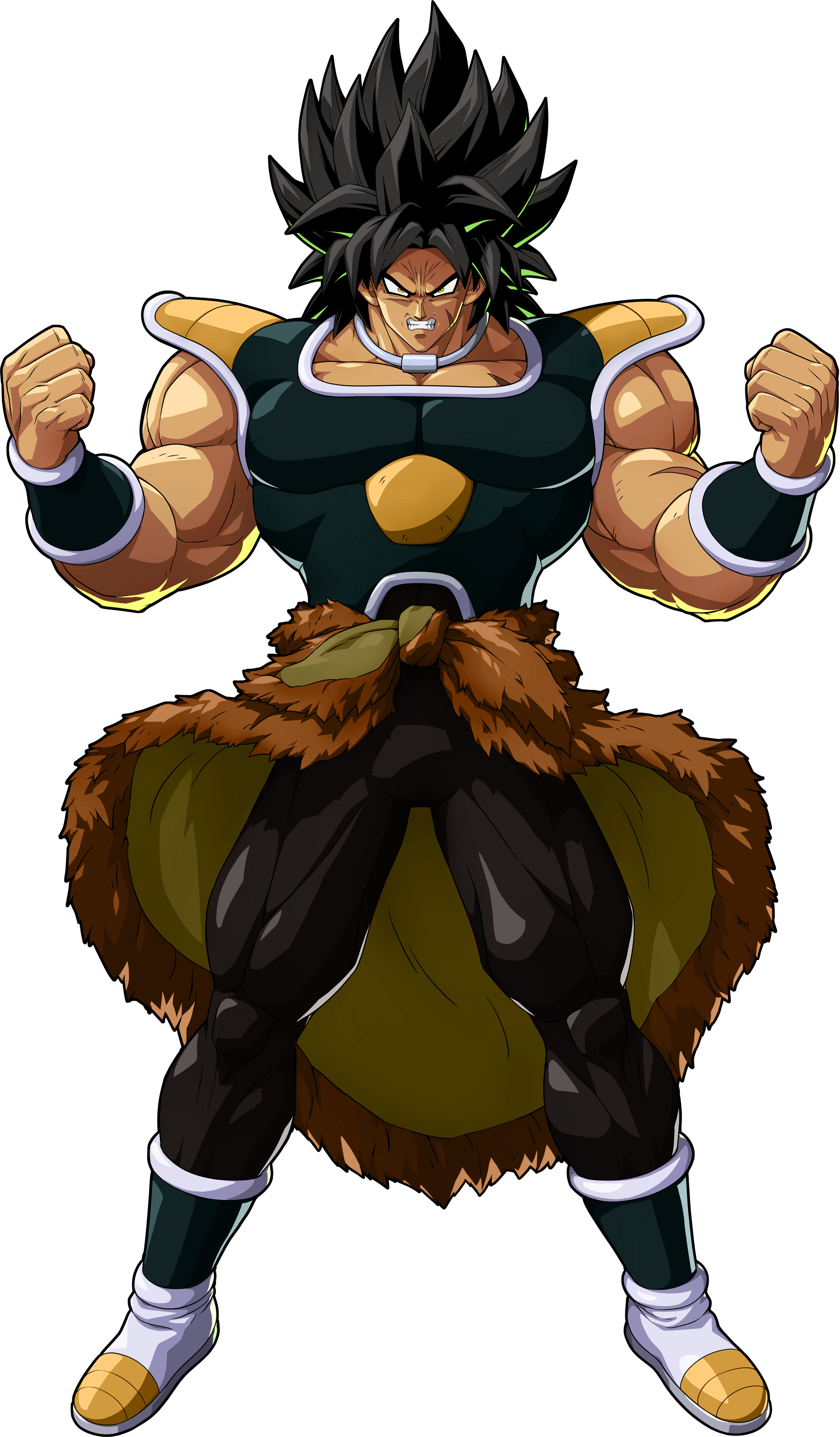 1boy absurdres armor arms_at_sides black_eyes black_hair broly_(dragon_ball_super) dragon_ball dragon_ball_fighterz dragon_ball_super dragon_ball_super_broly expressionless frown highres jewelry looking_away male_focus necklace official_art pants purple_legwear purple_pants recolor scar short_hair simple_background spiked_hair standing upper_body white_background wristband