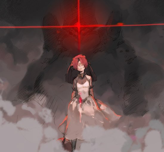 1boy 1girl bare_shoulders charles_babbage_(fate) cleavage dress elbow_gloves fate/grand_order fate_(series) frankenstein&#039;s_monster_(fate) gloves glowing hair_over_eyes headgear mecha pako_(pakosun) pink_hair robot see-through_clothes see-through_cleavage short_hair steam veil white_dress white_gloves