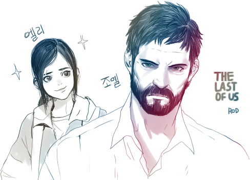 1boy 1girl animification bad_id bad_pixiv_id beard ellie_(the_last_of_us) eyebrow_cut facial_hair joel_(the_last_of_us) lowres ponytail rod_(rod4817) the_last_of_us the_last_of_us_(series)