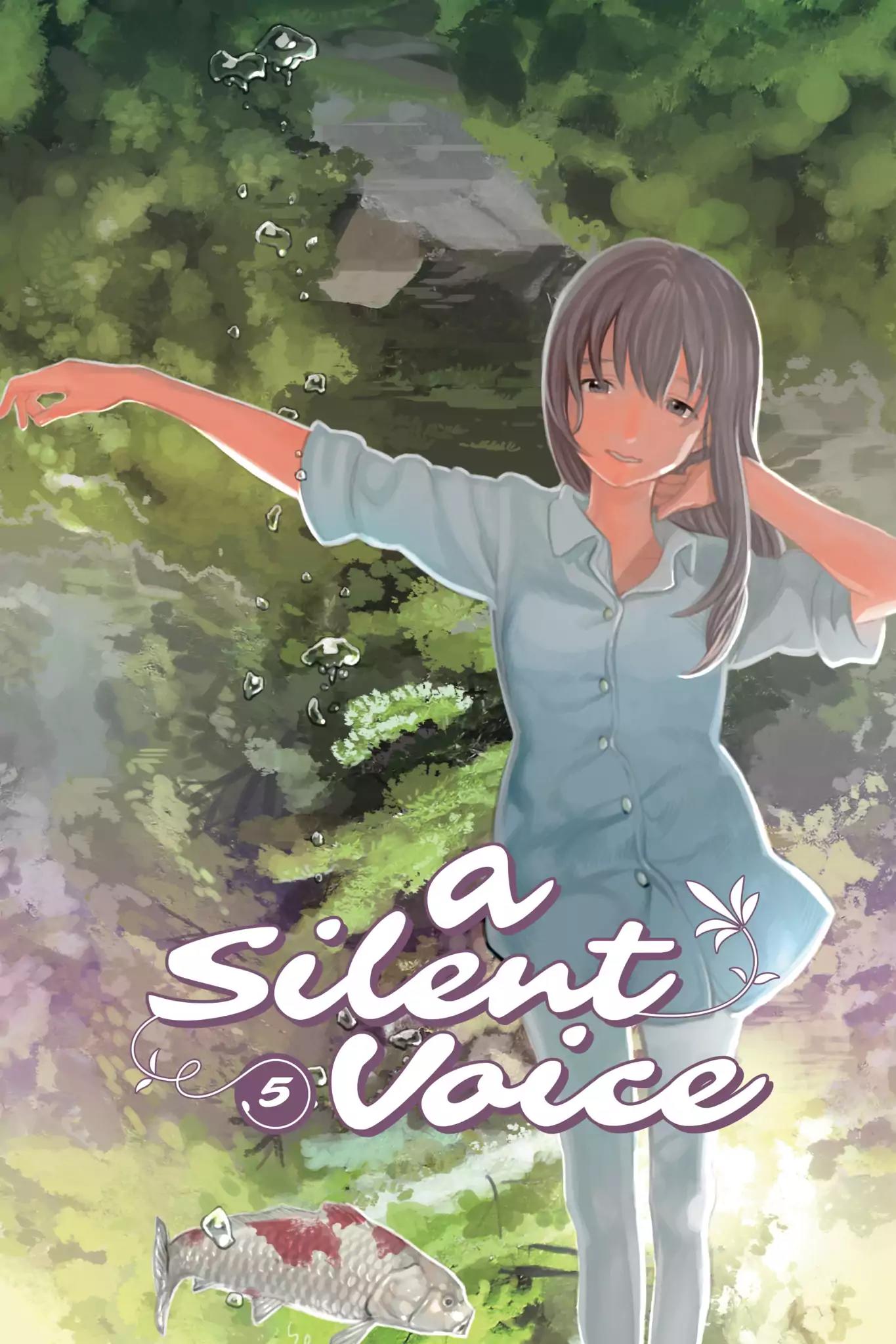 1girl algae backlighting brown_eyes brown_hair bubble copyright_name dress_shirt fish highres koe_no_katachi long_hair looking_at_viewer nishimiya_shouko non-web_source official_art ooima_yoshitoki shirt smile solo underwater water