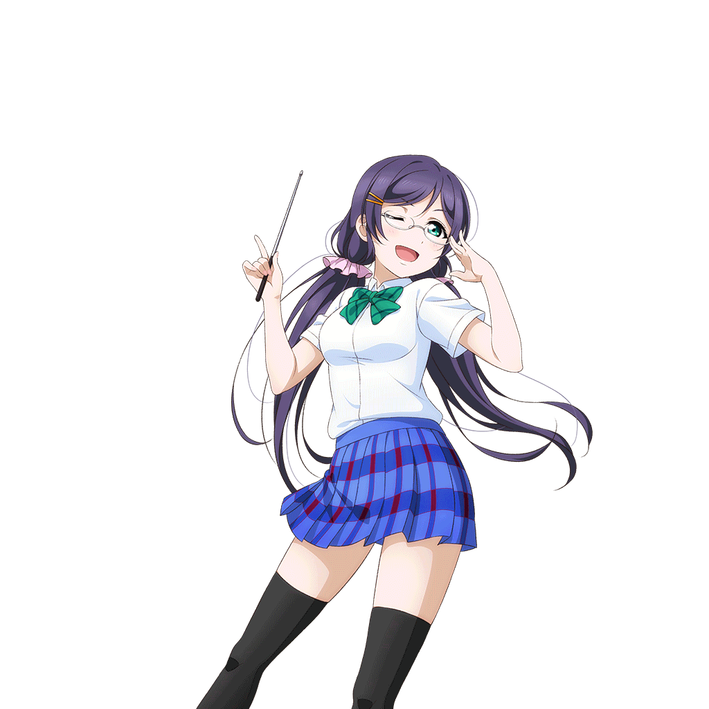 1girl ;d adjusting_eyewear anime_coloring bespectacled black_socks black_thighhighs blush bow bowtie breasts diagonal-striped_bow diagonal-striped_bowtie diagonal-striped_clothes doyagao dress_shirt dutch_angle feet_out_of_frame from_below glasses green_bow green_bowtie green_eyes hair_ornament hair_scrunchie hairpin hands_up holding holding_pointer index_finger_raised large_breasts long_hair looking_at_viewer looking_to_the_side love_live! love_live!_school_idol_festival love_live!_school_idol_project low_twintails miniskirt multiple_hairpins official_art one_eye_closed open_mouth otonokizaka_school_uniform pink_scrunchie plaid_clothes plaid_skirt pleated_skirt pointer purple_hair school_uniform scrunchie shirt short_sleeves skirt smile smug socks solo standing striped_clothes teacher thighhighs tojo_nozomi transparent_background twintails v-shaped_eyebrows white_shirt