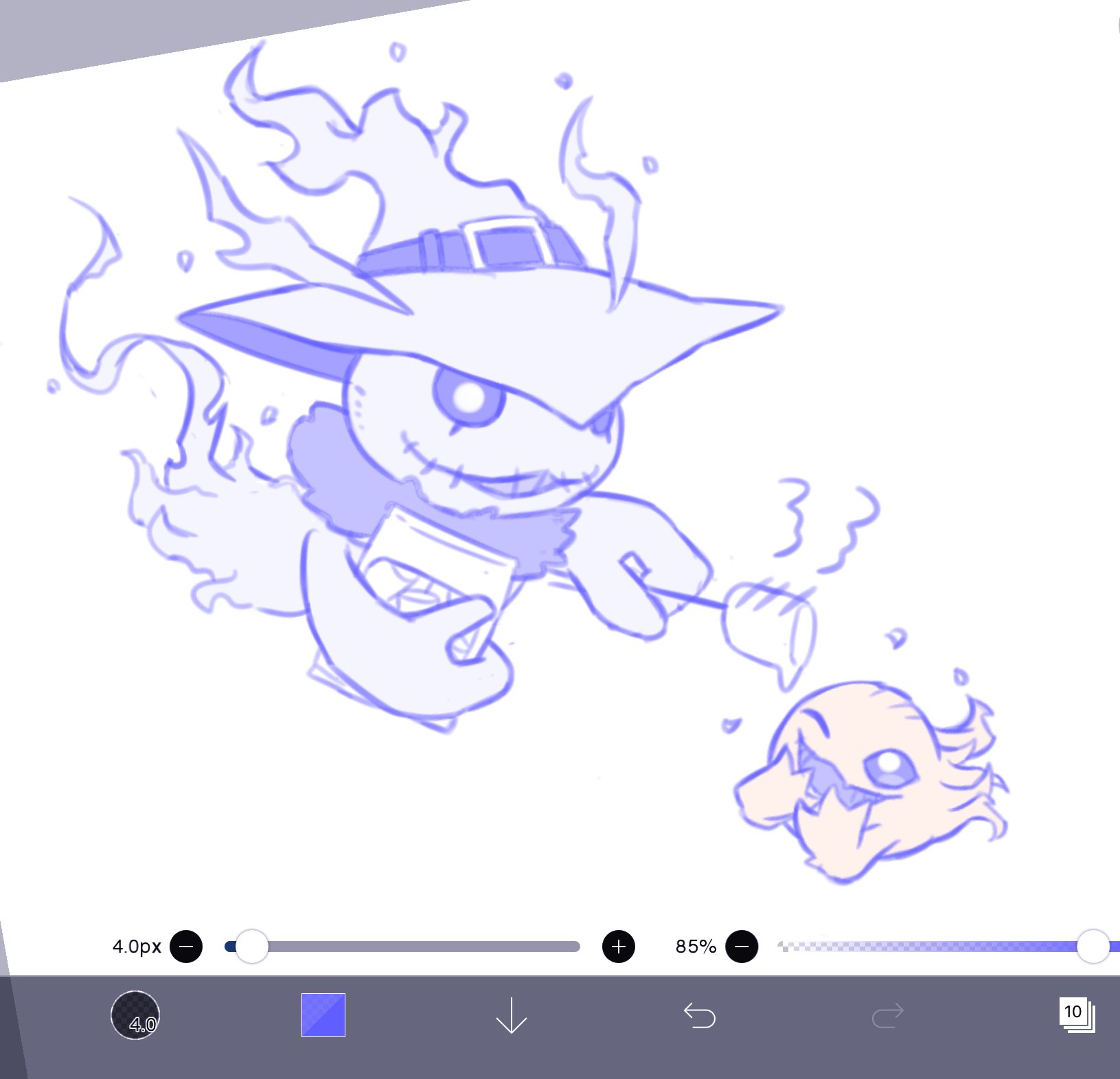 belt digimon digimon_(creature) fang fire ghostmon hat highres one_eye_closed petitmamon smile