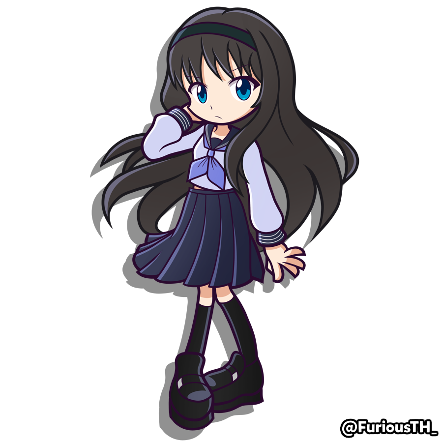 1girl alternate_costume aqua_eyes aqua_shirt aqua_sleeves arm_at_side black_hair black_hairband black_shoes black_socks blue_neckerchief blue_pupils blue_sailor_collar blue_serafuku blue_skirt blue_sleeve_cuffs breasts collarbone commission fingernails frown furiousth hairband horizontal-striped_sleeve_cuffs kneehighs legs_apart loafers long_hair long_sleeves looking_at_viewer medium_skirt midriff_peek neckerchief official_alternate_costume open_hand petticoat pleated_skirt puyopuyo sailor_collar school_uniform serafuku shirt shoes sidelighting simple_background skirt sleeve_cuffs socks solo standing straight_hair striped_collar tohno_akiha transparent_background triple_horizontal_stripe tsukihime tsukihime_(remake) very_long_hair