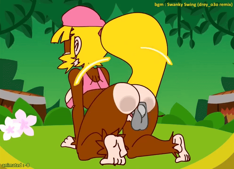 1boy 1girl 2021 20s animated animated_gif blonde_hair bouncing_breasts breasts dixie_kong dixie_kong_animation_(minus8) doggystyle donkey_kong_(series) donkey_kong_country flower furry furry_with_furry furry_with_non-furry green_eyes hat interspecies jungle large_breasts long_hair midriff minuspal monkey monkey_girl nature nintendo ponytail pussy_grip rareware sex sex_from_behind tagme underboob vaginal