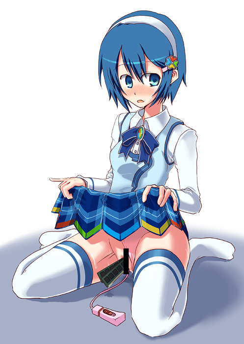 1girl 7-tan artist_request bar_censor blue_hair breasts censored long_legs madobe_nanami memory_module microsoft_windows non-web_source object_insertion os-tan pussy_juice sex_toy skirt source_request spread_legs vaginal vaginal_object_insertion vibrator