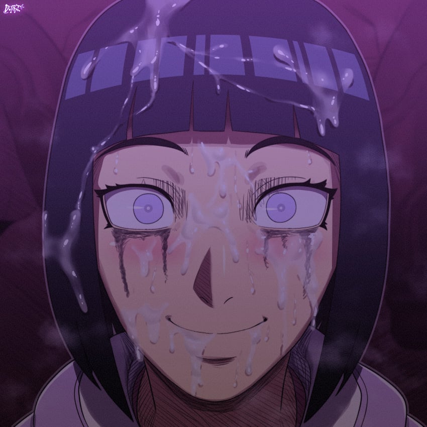 1girl alone_in_the_dark black_hair bob_cut boruto:_naruto_next_generations creepy creepy_eyes creepy_smile cum cum_on_body cum_on_chin cum_on_hair d-art evil_grin evil_smile facial grin hyuuga_hinata jacket looking_at_viewer makeup makeup_brush mature_female naruto_(series) purple_background purple_jacket scary scary_face short_hair smile solo tagme wide-eyed