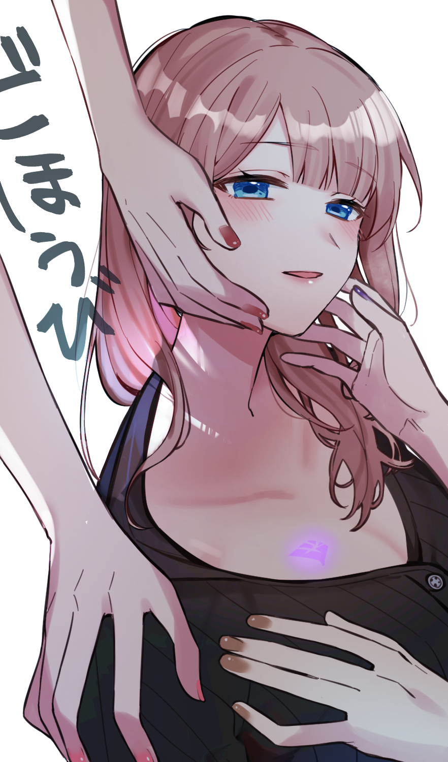 1other 25-ji_nightcord_de._(project_sekai) 4girls akiyama_mizuki asahina_mafuyu blue_eyes blunt_bangs blush breasts brown_hair brown_nails cleavage fingernails hand_on_another&#039;s_cheek hand_on_another&#039;s_chest hand_on_another&#039;s_face hand_on_another&#039;s_shoulder highres implied_yuri long_hair mixed_harem mochizuki_honami multiple_girls official_alternate_hairstyle parted_lips pink_nails project_sekai purple_nails shinonome_ena tohan_(nacht0210) yoisaki_kanade