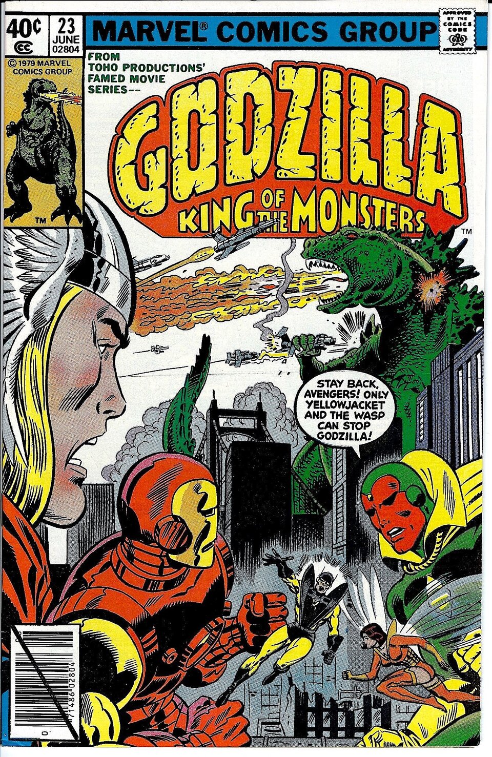 aircraft airplane armor atomic_breath bodysuit breath_weapon breathing_fire bridge building cape city crossover destruction dinosaur energy energy_beam english_text explosion fighter_jet fire flying giant giant_monster godzilla godzilla_(series) helmet herb_trimpe highres iron_man iron_man_(series) kaiju marvel mask military military_vehicle monster no_pupils official_art open_mouth plasma plasma_beam red_eyes sea_monster sharp_teeth skyscraper smoke speech_bubble spikes superhero_costume teeth the_avengers thor_(marvel) thor_(series) toho tongue vision_(marvel) wasp_(marvel) wings yellowjacket_(marvel)