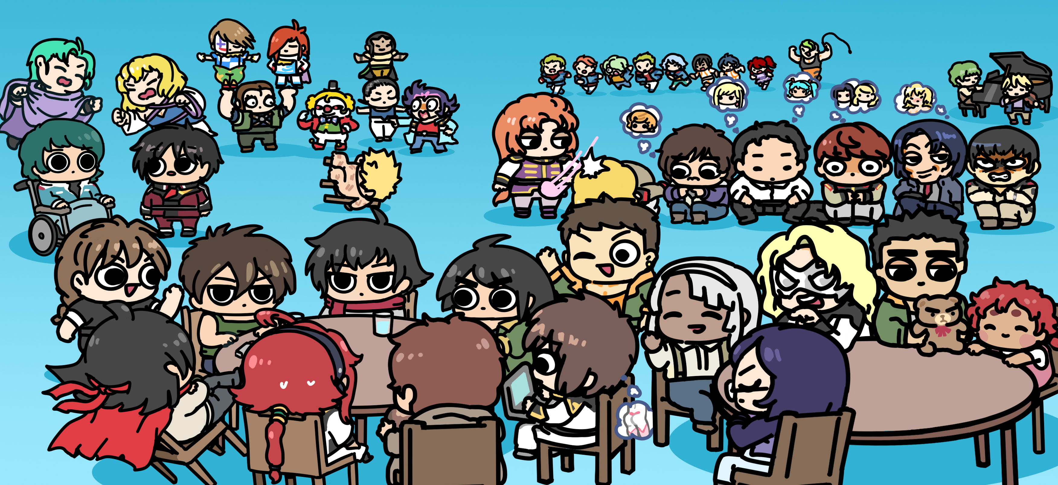 absurdres afei_(sfma3248) amuro_ray argo_gulskii ass asticassia_school_uniform athrun_zala banagher_links black_hair blonde_hair blue_hair braid cagalli_yula_athha cape chair chang_wufei char's_counterattack chibi chibodee_crocket clown compass_uniform computer dante_zogratis dark_skin domon_kasshu duo_maxwell ericht_samaya four_murasame g_gundam george_de_sand gigi_andalusia glasses gundam gundam_00 gundam_0083 gundam_hathaway's_flash gundam_narrative gundam_seed gundam_seed_destiny gundam_seed_freedom gundam_suisei_no_majo gundam_thunderbolt gundam_unicorn gundam_wing hathaway_noa headband heero_yuy highres instrument io_fleming johann_trinity jona_basta kamille_bidan kira_yamato kou_uraki lacus_clyne loran_cehack marida_cruz mask michael_trinity mikazuki_augus mineva_lao_zabi mobile_suit_gundam necktie nena_trinity nicol_ascart nude one_eye_closed piano quatre_raberba_winner quess_paraya rau_le_creuset red_hair red_headband sai_saici scarf school_uniform setsuna_f._seiei shinn_asuka smile speech_bubble stellar_loussier thought_bubble tieria_erde trowa_barton turn_a_gundam violin wheelchair whip zaft_uniform zeta_gundam