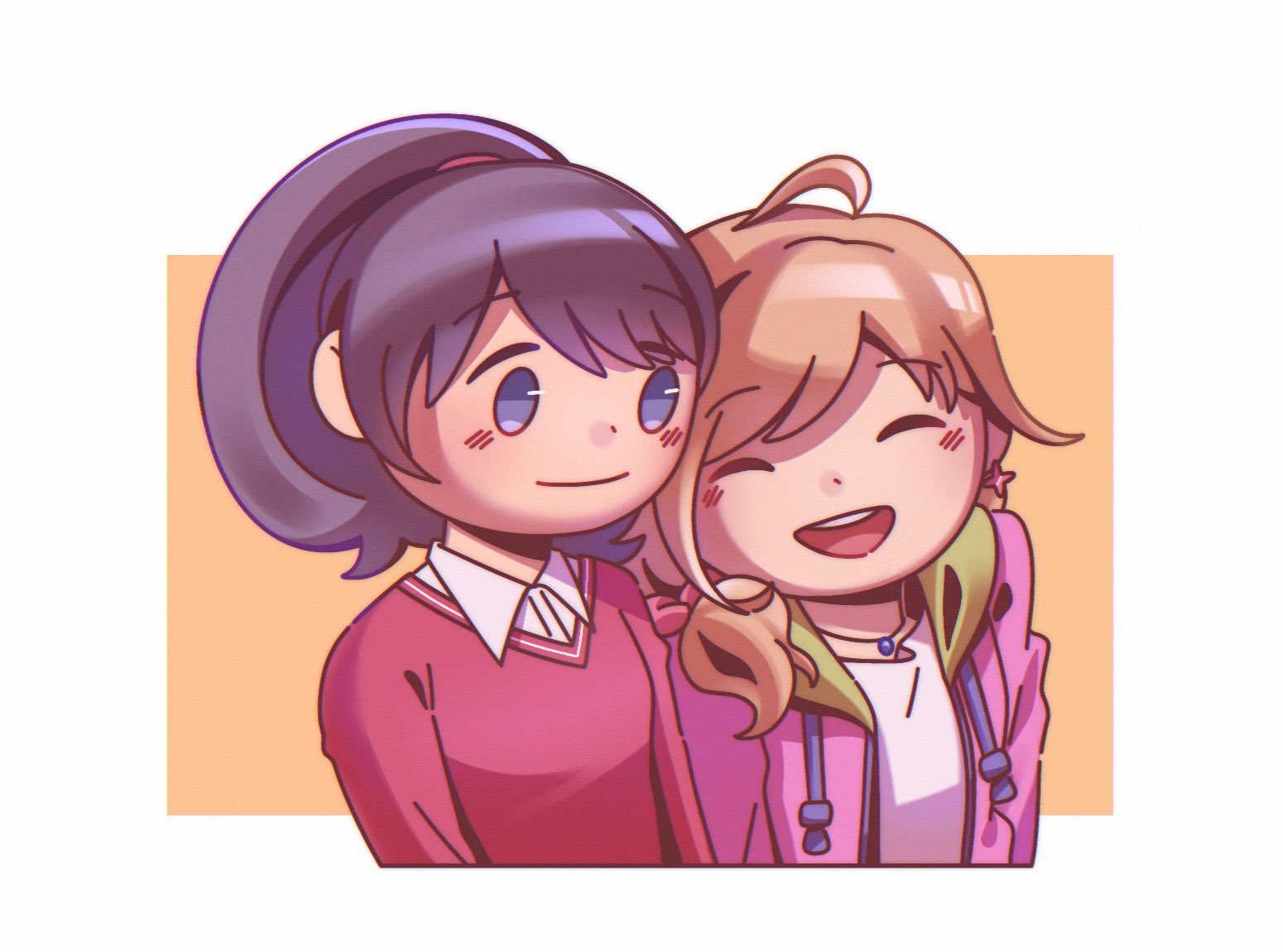 2girls digimon digimon_survive happy kimishima_saki multiple_girls open_mouth shibuya_aoi smile