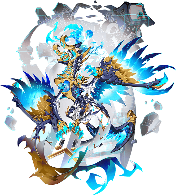 blue_fire blue_gemstone blue_sclera blue_wings building colored_sclera debris dragon dragon_village_(series) dragon_village_collection feathered_wings fiery_hair fire game_cg gem inverso_(dragon_village) inverso_(unconscious)_(dragon_village) looking_at_viewer multiple_wings no_humans official_art stairs third-party_source tower transparent_background winged_tail wings wyvern yellow_eyes