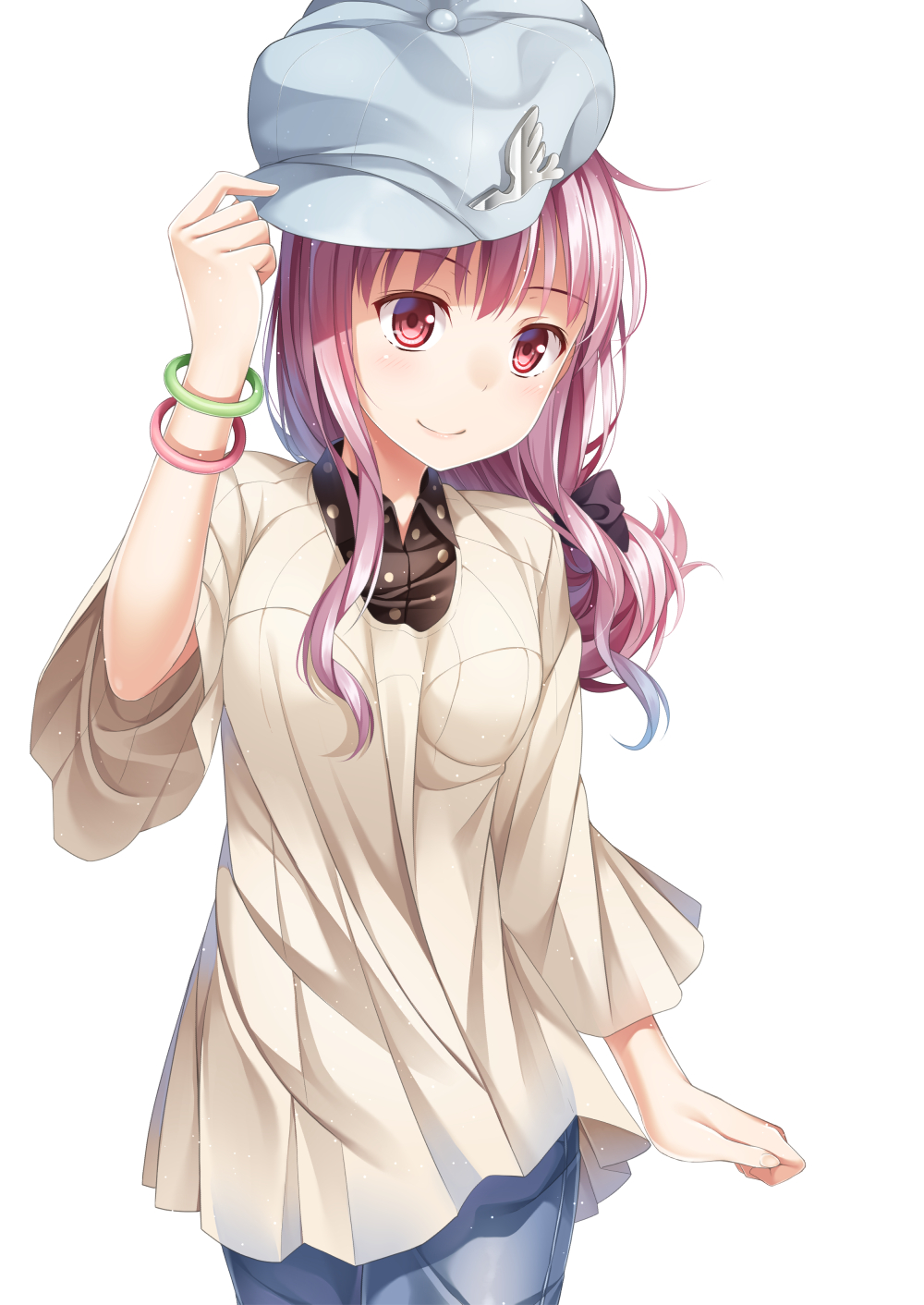 1girl bangle blush bracelet breasts female_focus hat highres jewelry long_hair meigo_arisa pink_hair simple_background smile solo toaru_majutsu_no_index toaru_majutsu_no_index:_endymion_no_kiseki yuuri_nayuta
