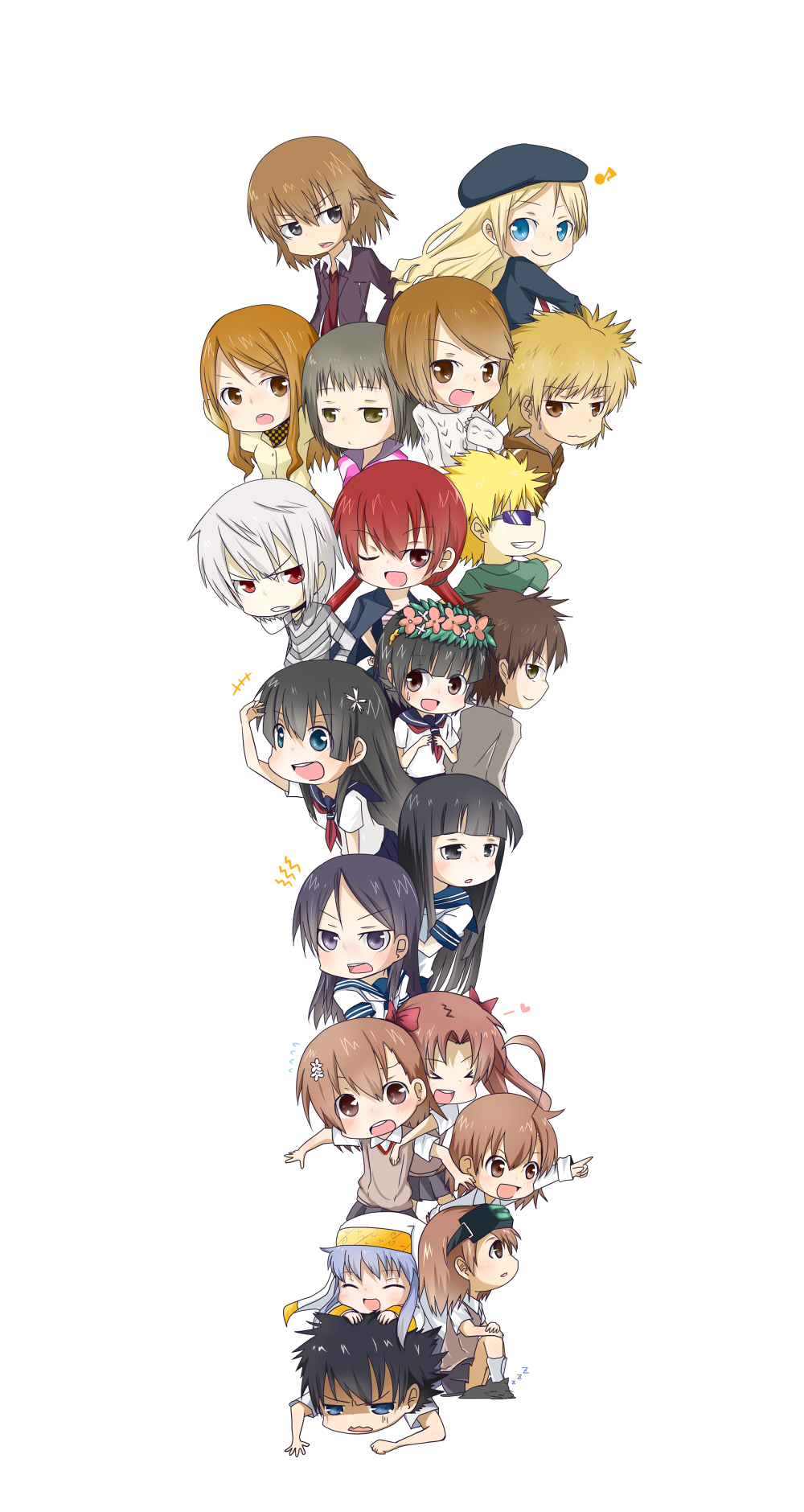 6+boys 6+girls accelerator_(toaru_majutsu_no_index) bad_id bad_pixiv_id black_hair blonde_hair blue_eyes brown_hair chibi child dress etzali frenda_seivelun fukiyose_seiri full_body highres himegami_aisa human_tower index_(toaru_majutsu_no_index) jacket kakine_teitoku kamijou_touma kinuhata_saiai last_order_(toaru_majutsu_no_index) long_sleeves looking_at_viewer misaka_imouto misaka_mikoto mugino_shizuri multiple_boys multiple_girls musujime_awaki red_hair rubii saten_ruiko school_uniform serafuku shirai_kuroko shirt siblings silver_hair simple_background sisters skirt stacking striped_clothes striped_shirt takitsubo_rikou toaru_kagaku_no_railgun toaru_majutsu_no_index toaru_majutsu_no_index:_old_testament tsuchimikado_motoharu uiharu_kazari unabara_mitsuki white_background