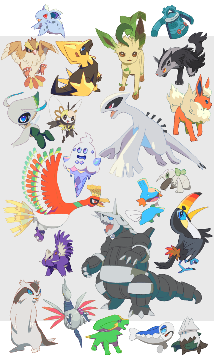 aggron alternate_color animal_focus bird black_eyes blue_eyes blue_sclera bronzong brown_eyes buck_teeth bug celebi claws colored_sclera crying electrike fish flareon from_behind from_side full_body gen_1_pokemon gen_2_pokemon gen_3_pokemon gen_4_pokemon gen_5_pokemon gen_7_pokemon grdg green_eyes grey_background half-closed_eyes happy highres ho-oh leafeon legendary_pokemon linoone looking_at_viewer lugia manectric mightyena mudkip mythical_pokemon nidoran nidoran_(female) nincada nintendo no_humans open_mouth pidgey pokemon pokemon_(creature) profile purple_eyes red_eyes red_sclera ribombee sharp_teeth shiny_pokemon simple_background sitting skarmory skunk smile snover standing stunky tears teeth toucan toucannon vanillish wishiwashi wishiwashi_(solo) yellow_sclera