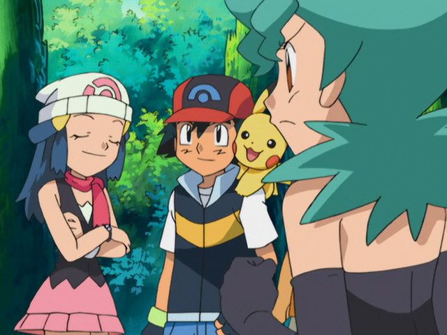 1boy 2girls aged_down angry ash_ketchum bare_shoulders baseball_cap black_gloves blue_hair closed_eyes crossed_arms dawn_(pokemon) dress elbow_gloves gen_1_pokemon gloves green_hair hat jenny_(pokemon) looking_at_another marble_(pokemon) multiple_girls nintendo orange_hair pikachu pokemon pokemon_(anime) pokemon_dp059 pokemon_dppt_(anime) scarf smug