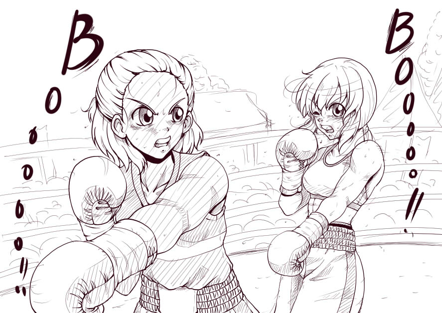 2girls boxing boxing_gloves boxing_ring catfight multiple_girls punching santos tagme