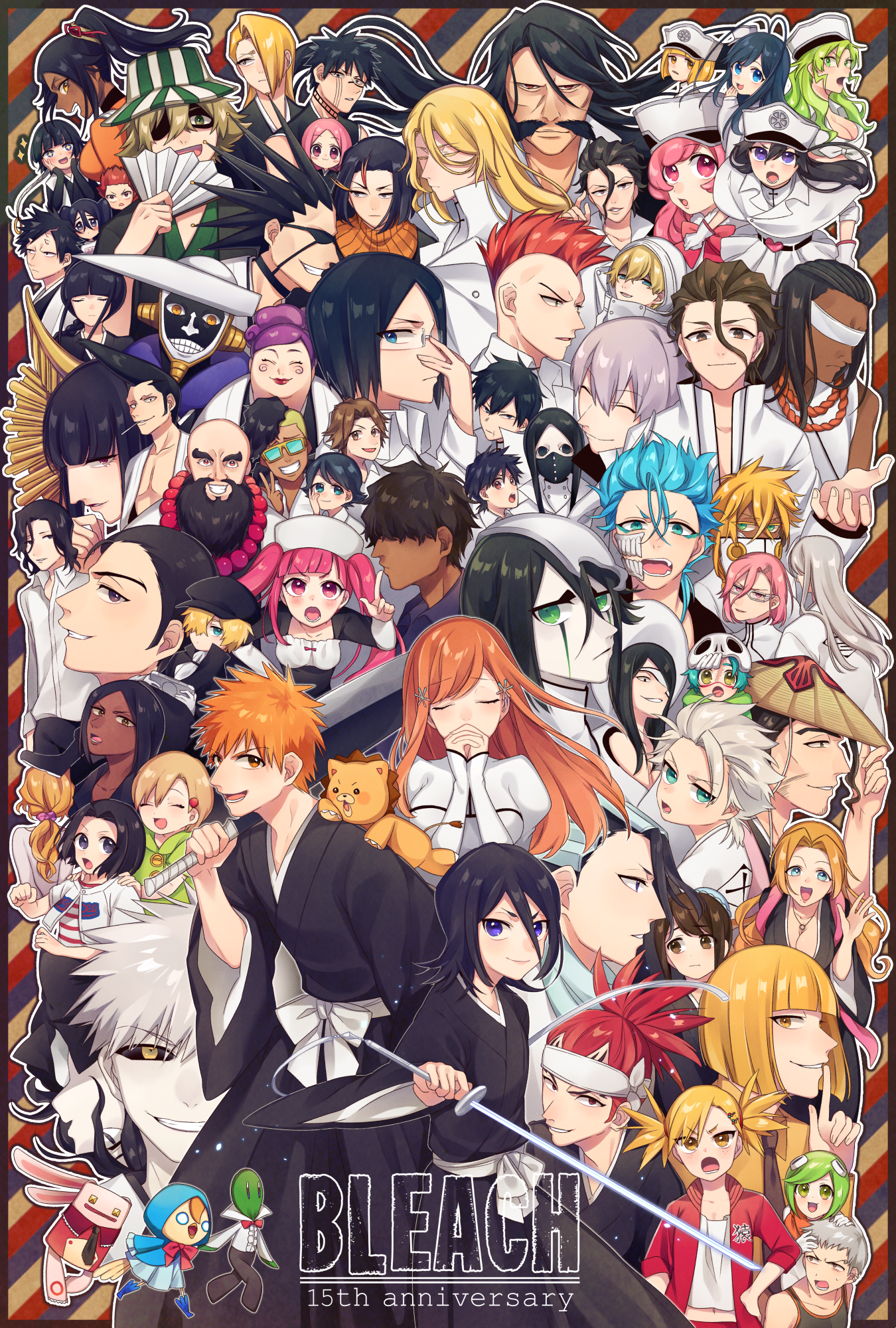 6+boys 6+girls abarai_renji adjusting_eyewear aizen_sousuke akon angry anniversary antenna_hair aqua_eyes arrancar as_nodt asymmetrical_hair ayasegawa_yumichika bad_id bad_pixiv_id bambietta_basterbine beanie black_hair black_kimono black_sclera bleach bleach:_sennen_kessen-hen blouse blunt_bangs bob_cut breasts candice_catnipp cleavage collared_shirt colored_sclera copyright_name dark-skinned_male dark_skin facial_mark giselle_gewelle green_eyes gremmy_thoumeaux grimmjow_jaegerjaquez hair_between_eyes hair_intakes hanakari_jinta hand_fan haori hat highres hinamori_momo hirako_shinji hisagi_shuuhei hitsugaya_toushirou holding holding_sword holding_weapon hollow_ichigo ichimaru_gin inoue_orihime japanese_clothes kimono kon_(bleach) kuchiki_byakuya kuchiki_rukia kurosaki_ichigo kurosaki_karin kurosaki_masaki kurosaki_yuzu kurotsuchi_mayuri kurotsuchi_nemu kuroudo kusajishi_yachiru kyouraku_shunsui large_breasts liltotto_lamperd long_hair looking_at_viewer matsumoto_rangiku mebuti meninas_mcallon military military_hat military_uniform mohawk multiple_boys multiple_girls nelliel_tu_odelschwanck nnoitra_gilga noba_(bleach) number_tattoo open_mouth orange_hair paper_fan peaked_cap pink_hair pointy_hair ponytail purple_hair quincy_(bleach) ririn sarugaki_hiyori scar shihouin_yoruichi shinigami shirt short_hair sleeves_rolled_up sparkle spiked_hair striped_clothes striped_shirt sui-feng swept_bangs sword szayelaporro_granz taichou_haori tattoo tier_harribel tousen_kaname tsumugiya_ururu ukitake_juushirou ulquiorra_cifer v-shaped_eyebrows wandenreich weapon white_hair white_hat white_shirt zaraki_kenpachi