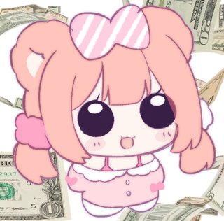 1girl animal_ears blush bow chibi chromu full_body hair_bow indie_virtual_youtuber lowres money open_mouth pink_hair smile solo transparent_background virtual_youtuber