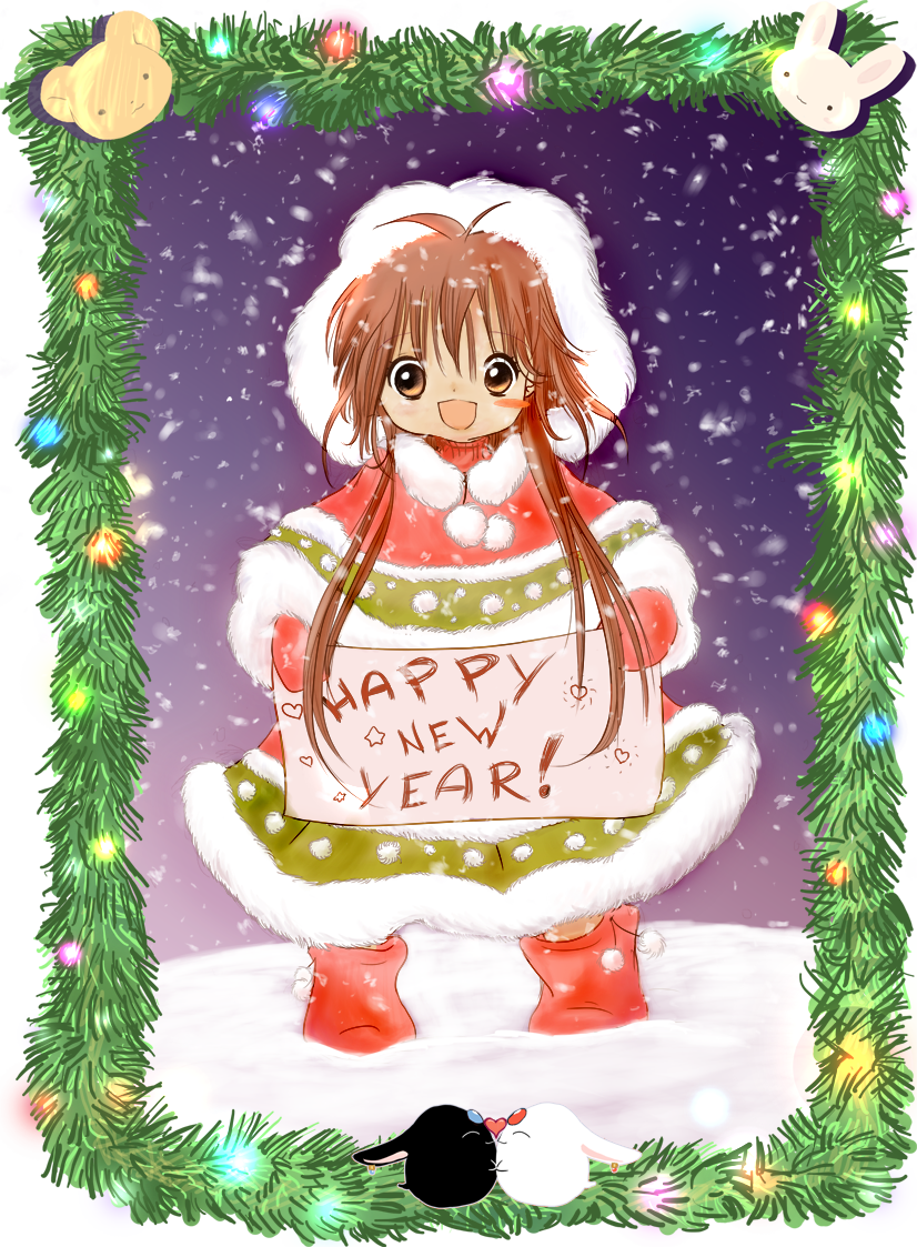 00s brown_eyes brown_hair chibi christmas clamp kobato. little_polka new_year tagme