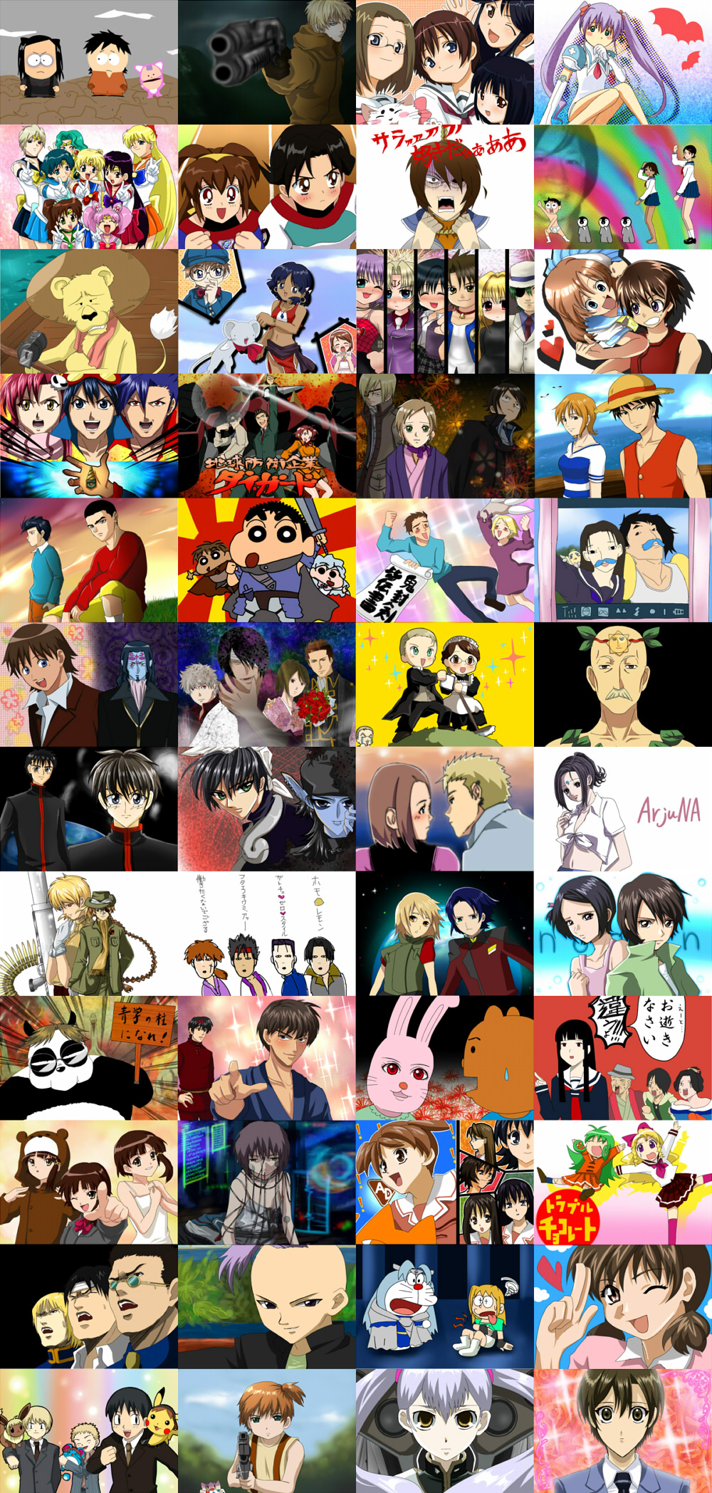 6+boys 6+girls aino_minako akagi_shunsuke akizuki_youjirou alessandro_ricci androgynous animal aoyama_keiichirou ariyoshi_juna azumanga_daiou bakumatsu_kikansetsu_irohanihoheto battle_athletes berserk bird bishoujo_senshi_sailor_moon bishoujo_senshi_sailor_moon_s black_cat_(series) black_hair blonde_hair blue_hair brown_eyes brown_hair cardcaptor_sakura character_request chibi_usa chikyuu_boei_kigyou_dai-guard chikyuu_shoujo_arjuna child clamp collage crayon_shin-chan crossover dark_skin djibril_aries doraemon drill earth_girl_arjuna eevee emma enma_ai ergo_proxy eve_(black_cat) excel excel_saga fujioka_haruhi fushigi_no_umi_no_nadia fuura_kafuka gag_manga_biyori gainer_sanga gankutsuou gen_1_pokemon gen_2_pokemon gintama glasses green_hair griffith_(berserk) gun gundam gundam_seed gunslinger_girl guts_(berserk) hananakajima_masaru hat headband hellsing henrietta_(gunslinger_girl) highres higurashi_no_naku_koro_ni himura_kenshin hino_rei hitotsubashi_yurie honchu hone_onna hoshino_ruri houshin_engi hunter_x_hunter ichimoku_ren il_palazzo jean_croce jean_roque_raltique jigoku_shoujo jose_croce kagura_(azumanga_daioh) kaiou_michiru kamichu! kamina_(ttgl) kaminogi_haruka kanna_sakyounosuke kanzaki_akari kasuga_ayumu kazama_tooru kemonozume kenny_mccormick kero_(cardcaptor_sakura) kidou_senkan_nadesico king_(nadia) kino_makoto kitahara_tomoe kondou_isao long_image maebara_keiichi magical_girl mahoujin_guruguru makai_tenshi_djibril marie_en_carlsberg marill meiou_setsuna mihama_chiyo misty_(pokemon) mizuhara_koyomi mizuno_ami mohawk momoi_ibuki monkey_d._luffy multiple_boys multiple_girls nadia_la_arwall nagato_yuki nami_(one_piece) nami_(one_piece)_(east_blue) nana necktie nintendo noein nohara_shinnosuke ocean one_piece orange_hair ouran_high_school_host_club outdoors overman_king_gainer panda parody petrushka pikachu pink_hair pino_(ergo_proxy) pip_bernardotte pokemon pokemon_(anime) pokemon_(creature) purple_hair ranma_1/2 re-l_mayer red_hair red_vest reverse_trap rico_(gunslinger_girl) rinslet_walker rurouni_kenshin ryuuguu_rena saegusa_matsuri saegusa_miko sagara_sanosuke sailor_chibi_moon sailor_jupiter sailor_mars sailor_mercury sailor_moon sailor_neptune sailor_senshi sailor_uranus sailor_venus saitou_hajime sakaki_(azumanga_daioh) sakata_gintoki sakigake!!_cromartie_koukou saotome_genma sayonara_zetsubou_sensei scar school_uniform seagull sekiutsu_maria_tarou seras_victoria serial_experiments_lain sexy_commando_gaiden:_sugoiyo!_masaru-san shijou_mitsue shimura_tae shinomori_aoshi ship shirt shoulder_perch simon_(ttgl) sky south_park straw_hat striped_clothes striped_shirt style_parody suzumiya_haruhi_no_yuuutsu sven_vollfied takasugi_shinsuke takino_tomo tall_image ten&#039;ou_haruka tengen_toppa_gurren_lagann tennis_no_ouji-sama tezuka_kunimitsu togepi tomoe_hotaru train_heartnet trouble_chocolate tsukino_usagi udberg_eldol vest victorian_romance_emma vincent_law wanyuudo watercraft weapon william_jones x_(manga) yanagida_ichino yoko_littner yuyama_kakunojou