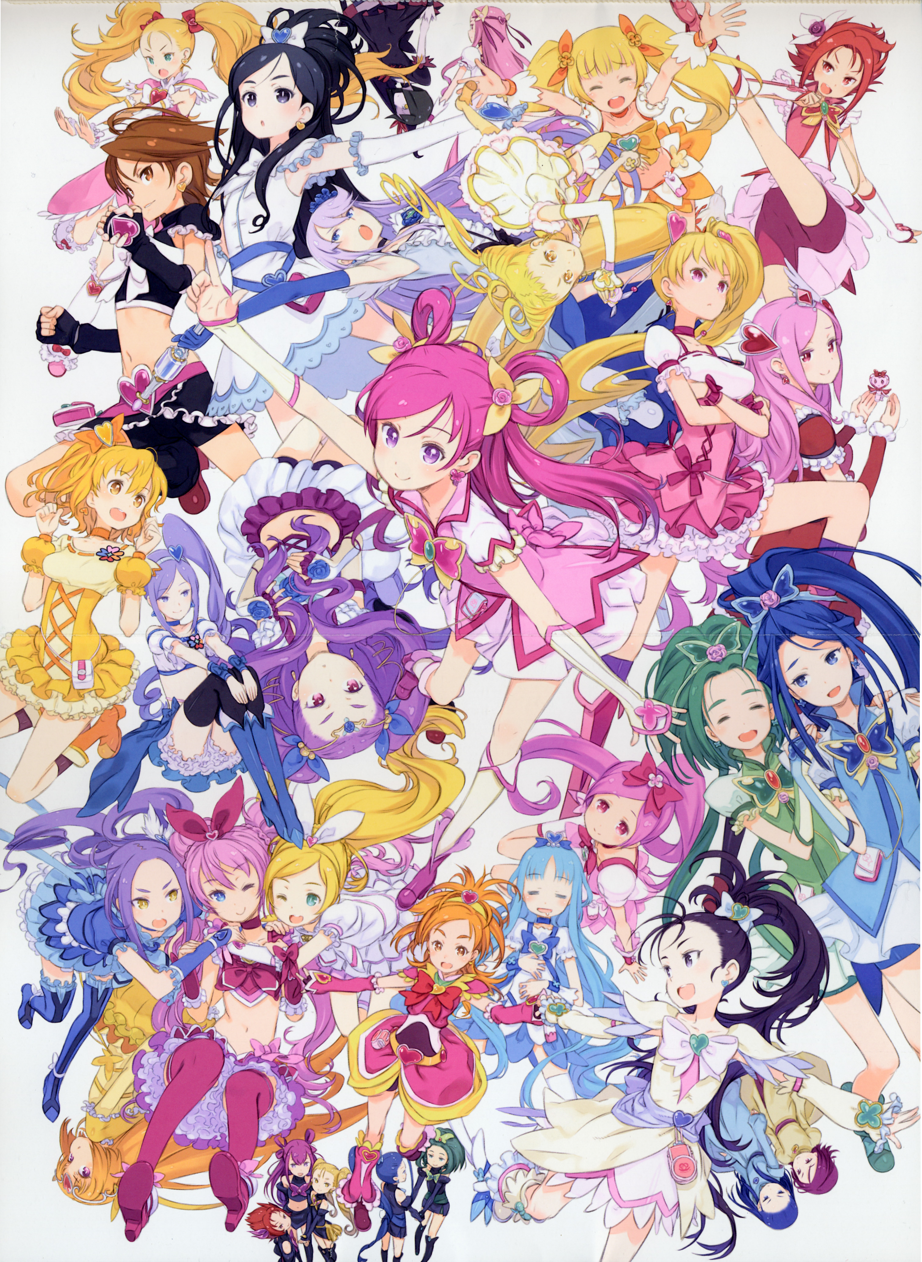 00s 10s 6+girls :d absurdres akarun akimoto_komachi aono_miki arm_up asymmetrical_hair bike_shorts black_hair black_legwear blonde_hair blue_eyes blue_footwear blue_hair blue_legwear blue_skirt boots bow brooch brown_eyes brown_hair butterfly_hair_ornament choker closed_eyes cone_hair_bun crease crossed_arms cure_aqua cure_beat cure_berry cure_black cure_bloom cure_blossom cure_dream cure_egret cure_flower cure_lemonade cure_marine cure_melody cure_mint cure_moonlight cure_muse cure_muse_(yellow) cure_passion cure_peach cure_pine cure_rhythm cure_rouge cure_sunshine cure_white dark_aqua dark_cure_(yes!_precure_5) dark_dream dark_lemonade dark_mint dark_precure dark_rouge double_bun drill_hair everyone flipped_hair fresh_precure! frills futari_wa_precure futari_wa_precure_max_heart futari_wa_precure_splash_star green_eyes green_hair hair_bow hair_bun hair_ornament hair_rings hairband hairpin half_updo hanasaki_kaoruko hanasaki_tsubomi head_wings heart heart_brooch heartcatch_precure! higashi_setsuna high_ponytail high_side_ponytail highres houjou_hibiki hyuuga_saki jewelry kasugano_urara_(yes!_precure_5) kicking kiryuu_kaoru kiryuu_michiru knee_boots kujou_hikari kuroboshi_kouhaku kurokawa_eren kurumi_erika long_hair midriff milk_(yes!_precure_5) milky_rose mimino_kurumi minamino_kanade minazuki_karen mishou_mai misumi_nagisa momozono_love multiple_girls myoudouin_itsuki natsuki_rin navel non-web_source one_eye_closed open_mouth outstretched_arms pink_boots pink_bow pink_eyes pink_hair pink_legwear ponytail precure precure_all_stars purple_eyes purple_hair red_hair ribbon running scan seiren_(suite_precure) shiny_luminous shirabe_ako short_hair shorts shorts_under_skirt side_ponytail simple_background skirt smile spread_arms suite_precure thigh_boots thighhighs tiara tsukikage_yuri twin_drills twintails upside-down white_background white_legwear wide_ponytail wings wink wrist_cuffs yamabuki_inori yellow_bow yellow_eyes yes!_precure_5 yes!_precure_5_gogo! yukishiro_honoka yumehara_nozomi