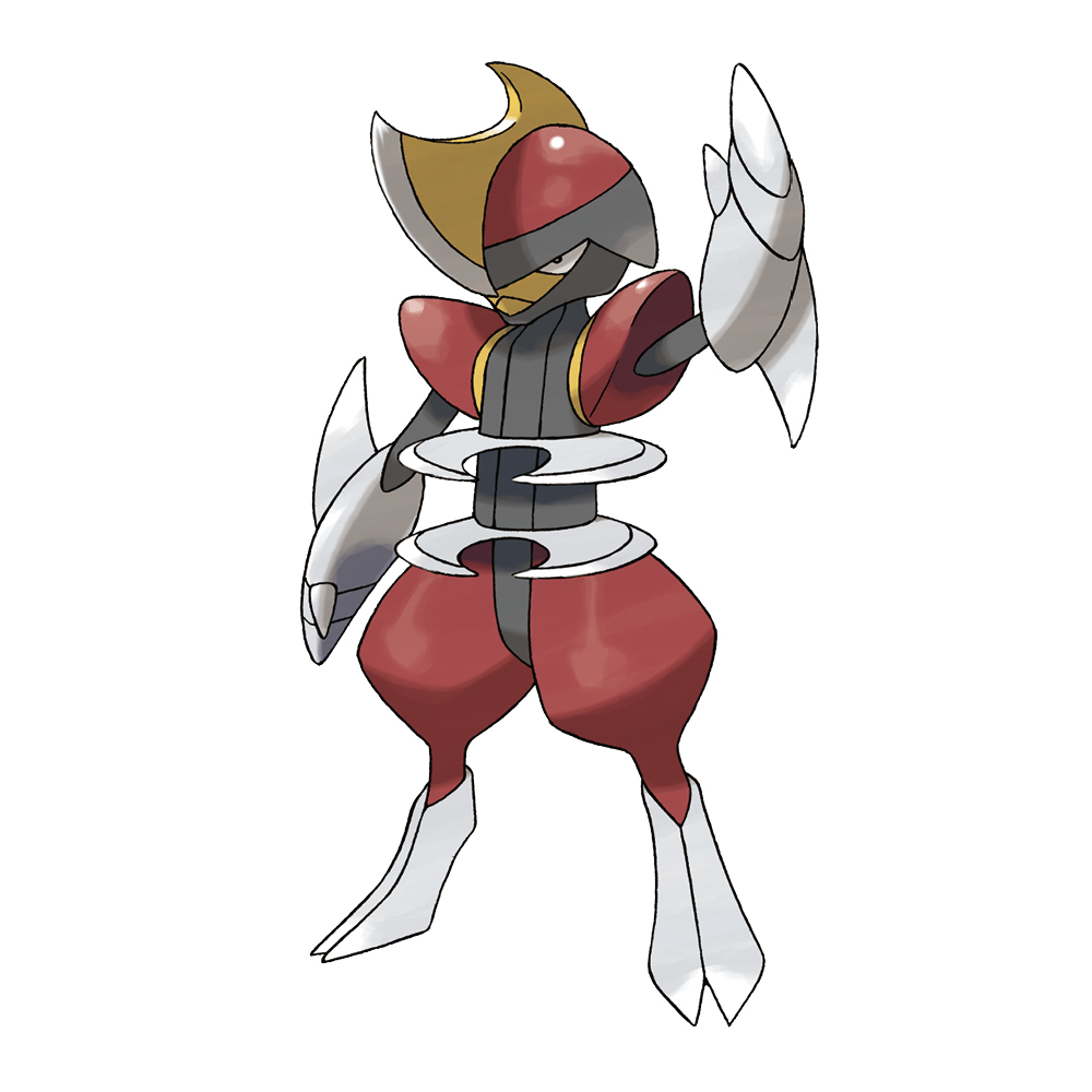 :&lt; arm_blade arm_up artist_request bisharp closed_mouth full_body gen_5_pokemon nintendo official_art pokemon pokemon_(creature) pokemon_bw pokemon_focus simple_background solo standing third-party_source weapon white_background