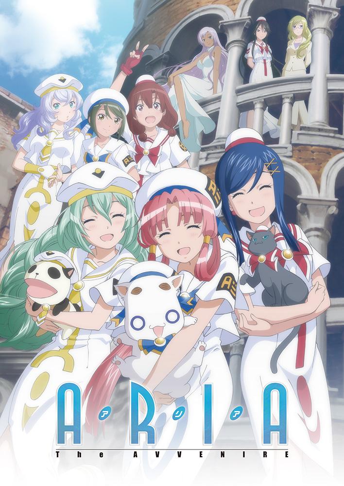 10s 6+girls ^_^ ^o^ aika_granzchesta aino_ai akira_ferrari alice_carroll alicia_florence animal aria_(manga) aria_pokoteng aria_the_avvenire beret black_hair cat closed_eyes copyright_name cover dvd_cover green_hair hat jpeg_artifacts mizunashi_akari multiple_girls official_art red_hair