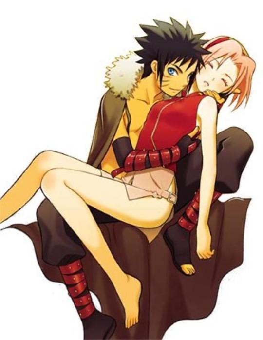 1boy 1girl black_hair blue_eyes haruno_sakura headband naruto:_road_to_ninja naruto_(series) naruto_shippuuden pink_hair red_headband uzumaki_menma