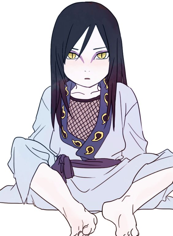 :o aged_down barefoot black_hair blush eyeliner japanese_clothes kimono kutuyatti long_hair looking_at_viewer makeup naruto_(series) on_floor orochimaru_(naruto) pale_skin simple_background slit_pupils white_background yellow_eyes