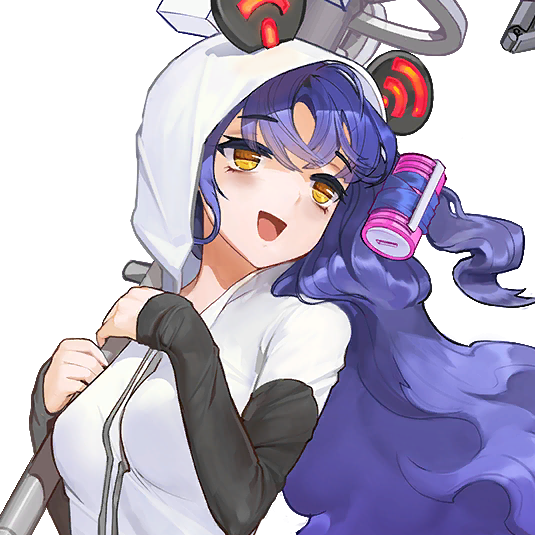 animal_ears blue_hair breasts fake_animal_ears female_focus game_cg head_tilt holding hood hood_up hoodie last_origin long_hair looking_away medium_breasts official_art open_mouth rorobomb smile transparent_background upper_body wavy_hair white_hoodie yellow_eyes yumi_(last_origin)