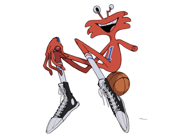 1boy amputee babakunwata ball basketball basketball_(object) colored_skin foster&#039;s_home_for_imaginary_friends kneehighs male_focus no_humans open_mouth red_skin shoes simple_background sitting skinny smile sneakers socks solo white_background white_shoes wilt wristband