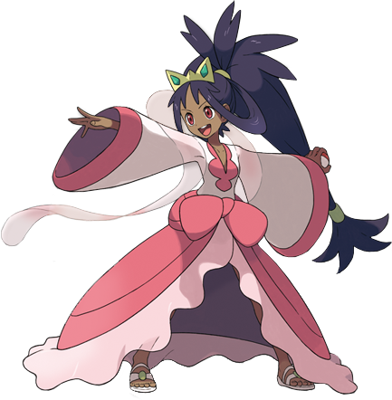 1girl black_hair crown dark-skinned_female dark_skin hair_ornament holding holding_poke_ball iris_(pokemon) long_hair long_sleeves looking_to_the_side lowres nintendo official_art oomura_yuusuke pants poke_ball pokemon pokemon_bw2 ponytail red_eyes sandals shoes smile solo standing transparent_background veil white_footwear