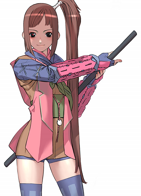 1girl capcom female_focus katana onimusha onimusha:_dawn_of_dreams ponytail sakamoto_mineji samurai shirasaya side_ponytail solo sword thighhighs weapon yagyu_jubei_akane yagyuu_juubei_(dawn_of_dreams)