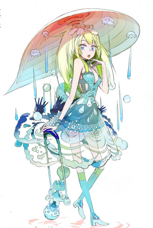 1girl :o blue_eyes bracelet choker dress female_focus green_hair hand_on_own_face high_heels jewelry kneehighs long_hair md5_mismatch okama original resized see-through_clothes socks solo water_drop