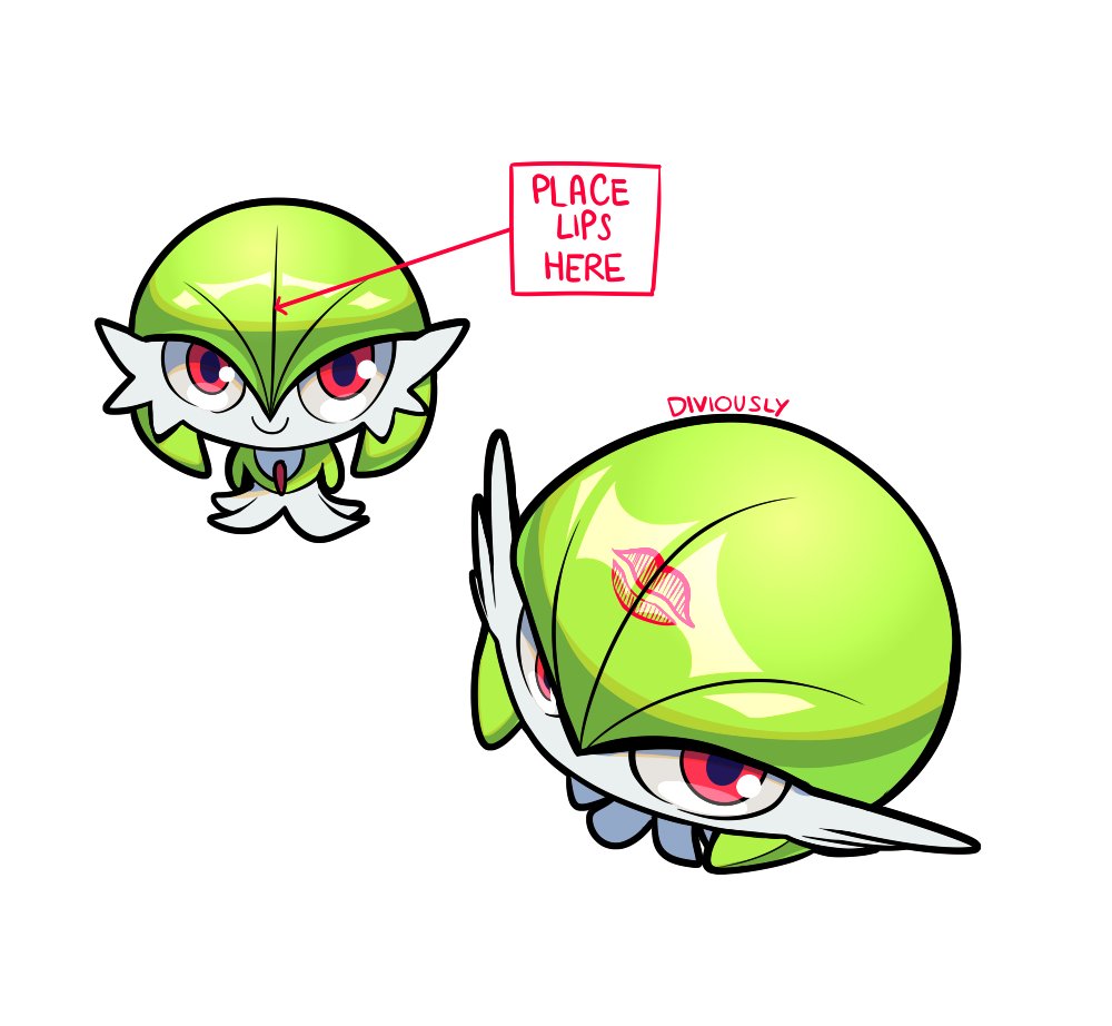 artist_name bob_cut colored_skin diviously dress gardevoir gen_3_pokemon green_hair green_skin lipstick_mark lipstick_mark_on_face lipstick_mark_on_forehead looking_at_viewer meme multicolored_skin nintendo pink_eyes place_lips_here_(meme) pokemon pokemon_(creature) simple_background smile two-tone_skin white_background white_dress white_skin