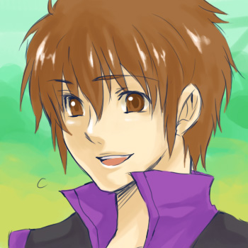 1boy banpresto brown_eyes brown_hair gradient_background lowres male_focus ryouto_hikawa solo super_robot_wars super_robot_wars_original_generation
