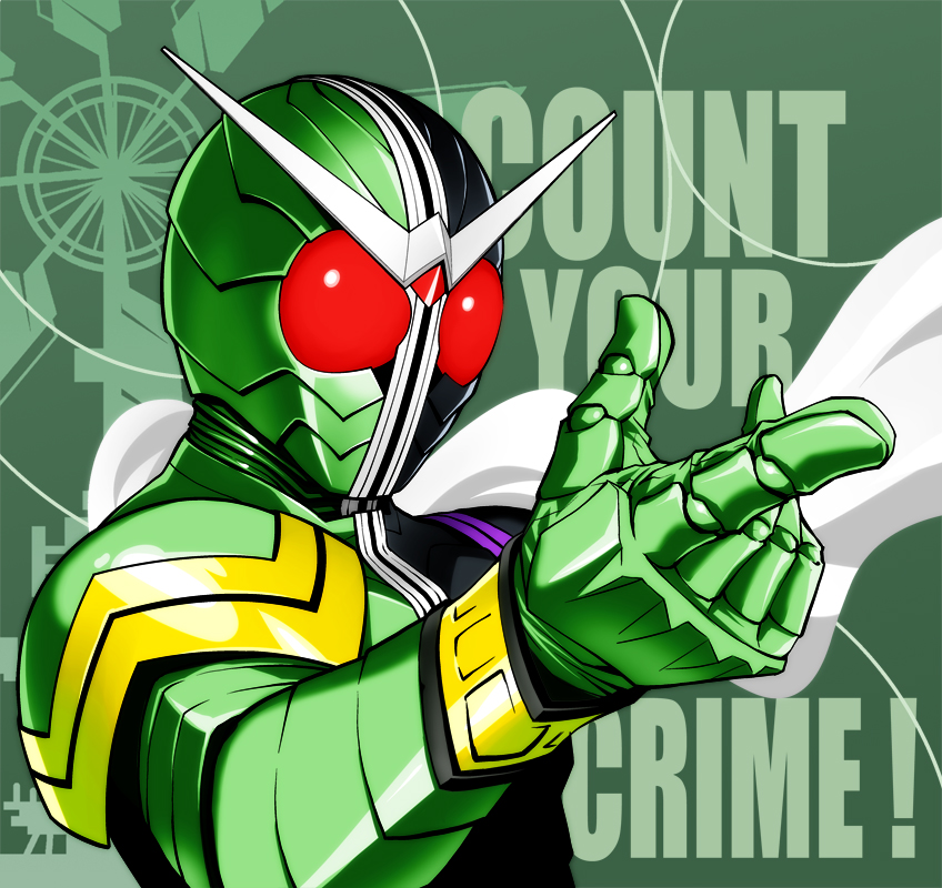 666nao antennae fujisawa_naoyuki kamen_rider kamen_rider_double kamen_rider_w male_focus pointing scarf solo