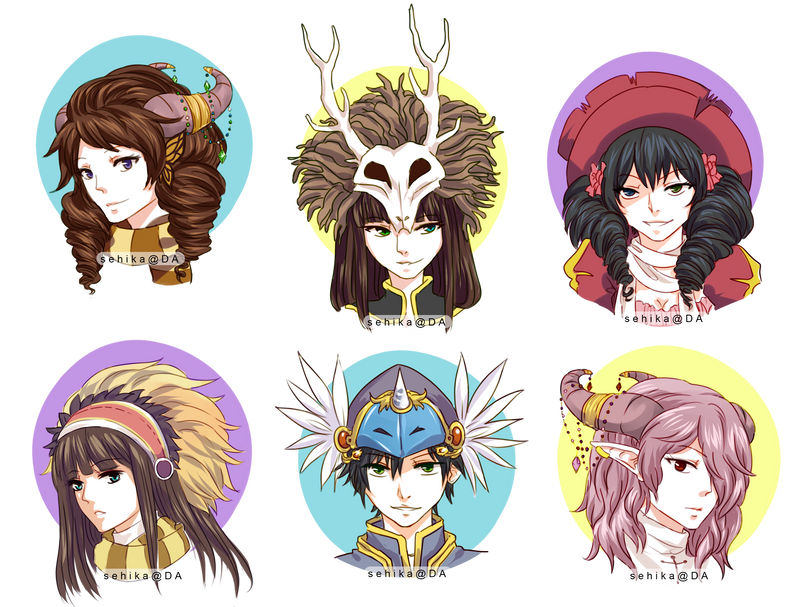 1boy 5girls animal_skull black_hair blue_eyes brown_hair champourado closed_mouth commentary commission creator_(ragnarok_online) cross dark_skin dress drill_hair earclip english_commentary expressionless gold_trim green_eyes grin hair_between_eyes hair_over_one_eye hat headdress high_priest_(ragnarok_online) juliet_sleeves long_hair long_sleeves looking_at_viewer multiple_girls native_american_headdress pointy_ears priest_(ragnarok_online) puffy_sleeves ragnarok_online red_dress red_hat scarf shaded_face short_hair simple_background skull_on_head smile sorcerer_(ragnarok_online) striped_clothes striped_scarf transparent_background twin_drills upper_body v-shaped_eyebrows white_dress