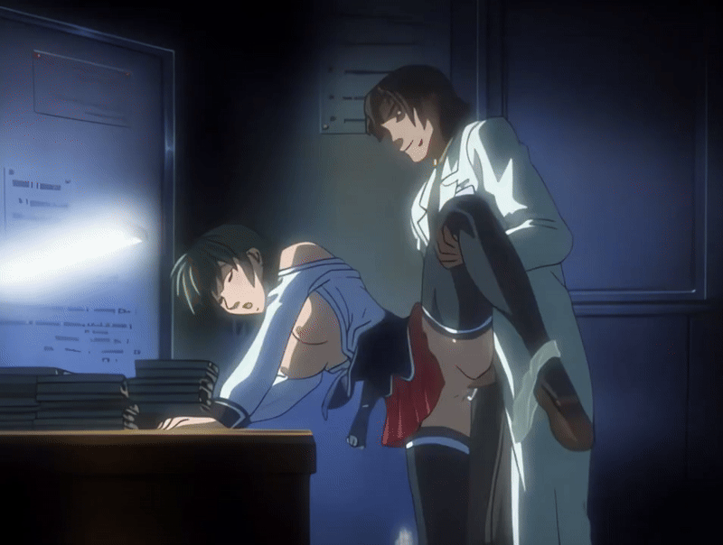 00s 1boy 1girl 2004 age_difference animated animated_gif ass back bent_over bible_black bible_black_new_testament blush bouncing_breasts breasts breasts_out closed_eyes clothed_sex clothes_lift doggystyle green_hair huge_filesize lab_coat large_breasts leg_lift leg_up long_sleeves miniskirt nipples older_male_and_younger_female open_clothes open_mouth panties_around_leg pleated_skirt rape red_skirt school_uniform sex sex_from_behind shin_bible_black shirt shirt_lift shoes short_hair skirt skirt_lift table tagme teacher_and_student thighhighs white_shirt