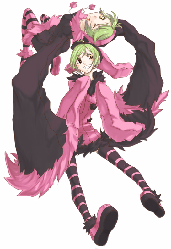 dogs:_bullets_&amp;_carnage green_hair hat heterochromia long_sleeves luki noki pantyhose ryu- ryu_(gojitann) short_hair striped_clothes striped_legwear striped_pantyhose thighhighs