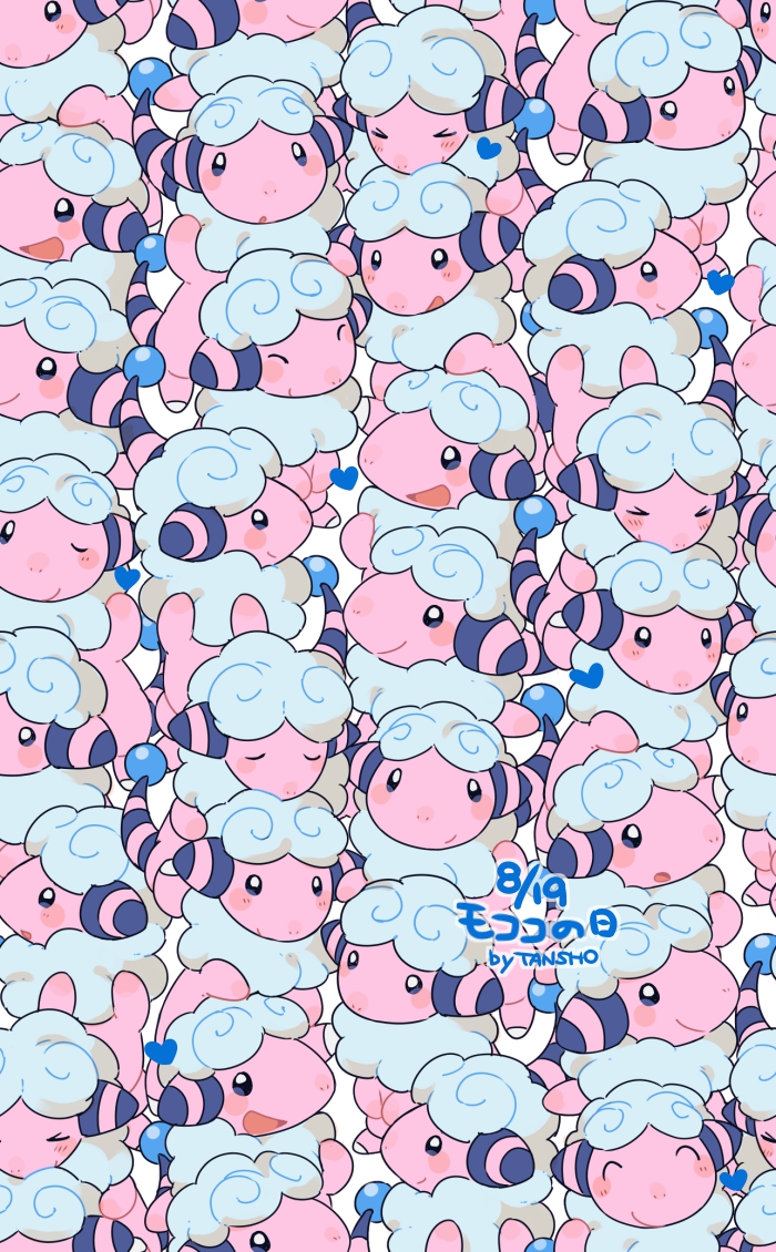 black_eyes blush closed_eyes flaaffy gen_2_pokemon looking_at_another looking_at_viewer looking_to_the_side nintendo no_humans one_eye_closed open_mouth pokemon pokemon_(creature) smile tail tansho tileable wool