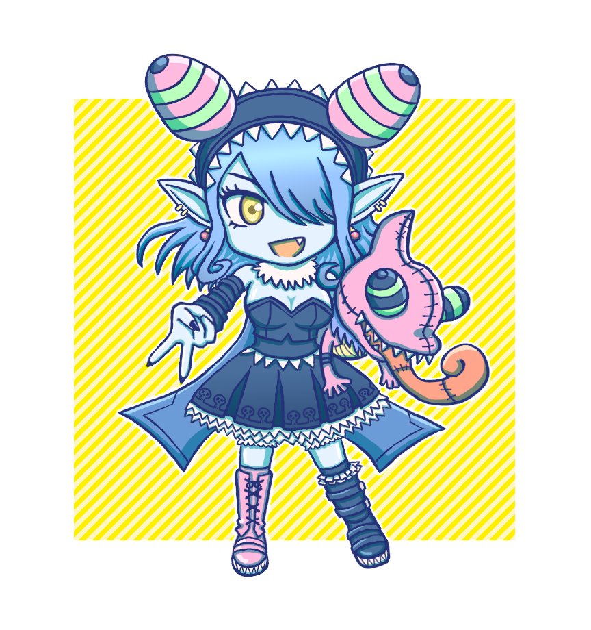 appmon chameleon digimon digimon_universe:_appli_monsters dress long_hair mienumon one_eye_covered puppet tiara