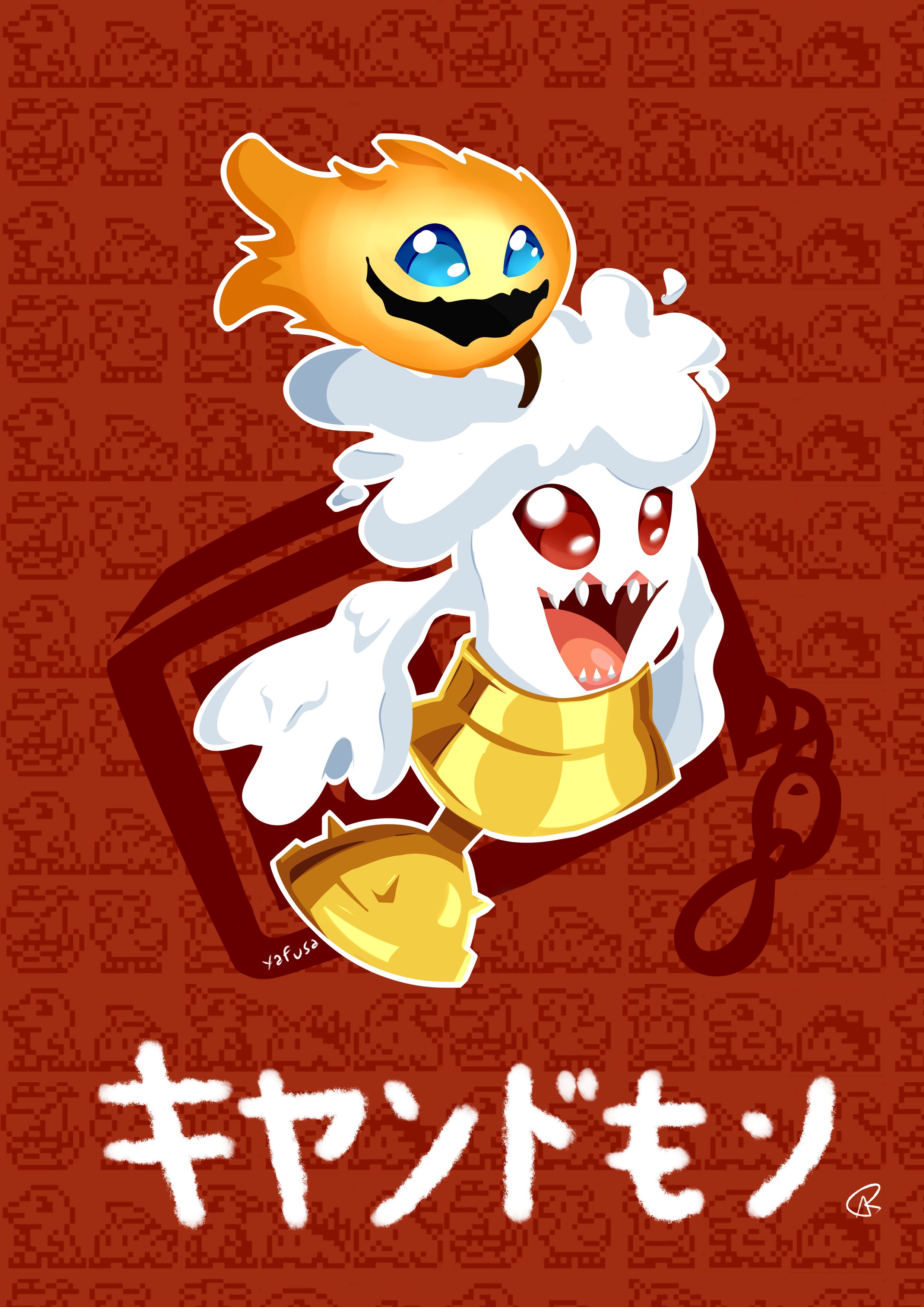 absurdres candle candmon digimon digimon_(creature) fire highres open_mouth sharp_teeth solo teeth