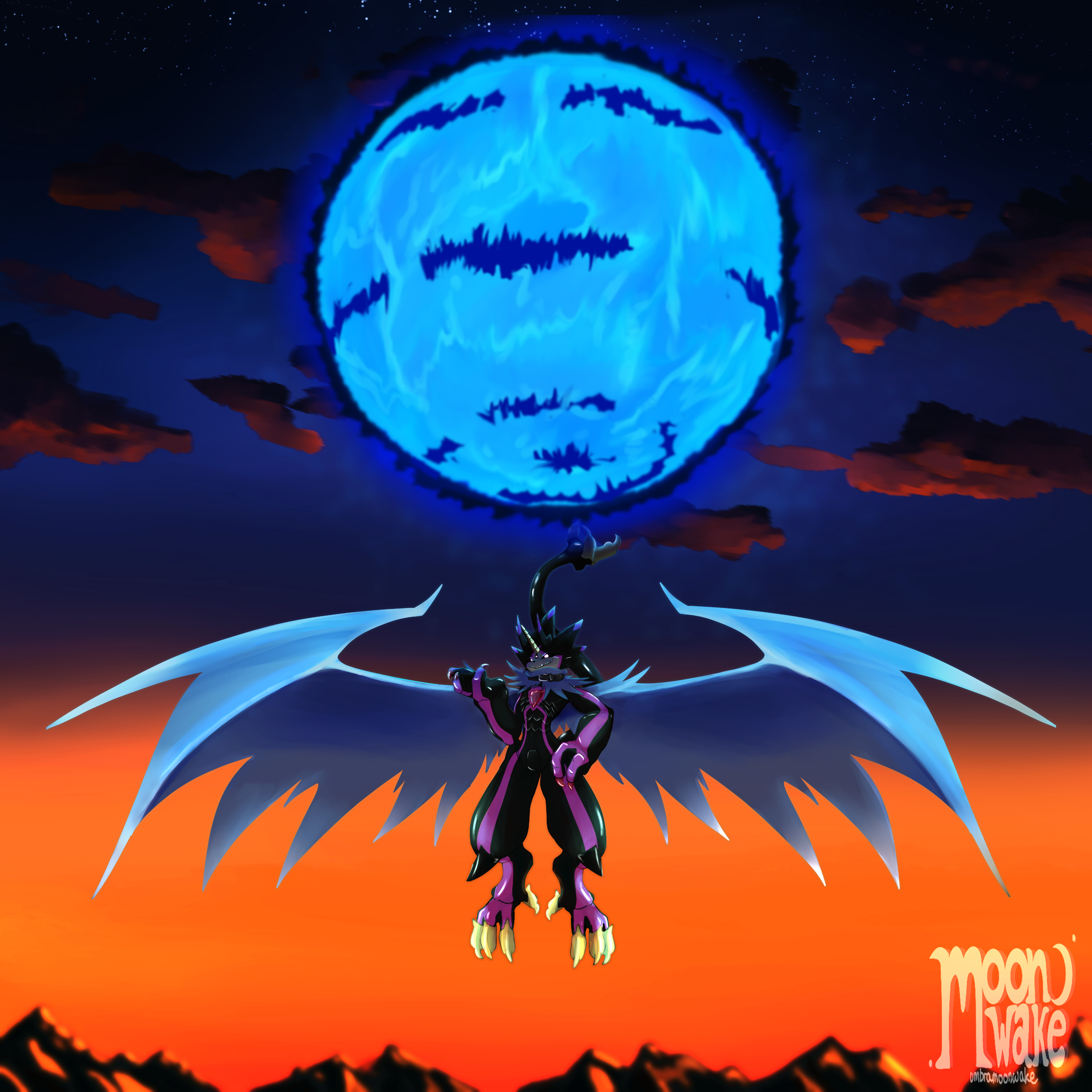 absurdres blue_fire claws digimon digimon_(creature) digimon_ghost_game fire gulusgammamon highres orb scarf solo tail