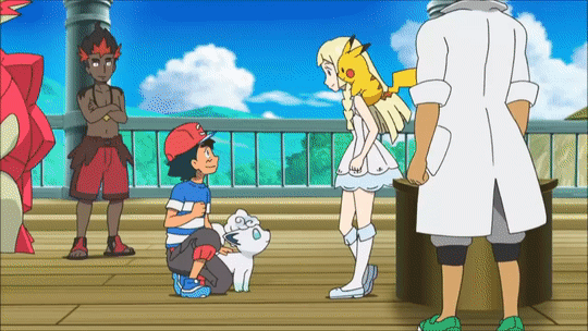 3girls 4boys alolan_form alolan_vulpix animated animated_gif ash_ketchum baseball_cap blonde_hair braid classroom cloud creature creature_on_shoulder crossed_arms dark-skinned_male dark_skin day desk fat fat_man floating full_body gen_1_pokemon gen_4_pokemon gen_7_pokemon green_eyes green_hair happy hat indoors kiawe_(pokemon) kukui_(pokemon) lana_(pokemon) lillie_(pokemon) mallow_(pokemon) multiple_boys multiple_girls nintendo nodding on_one_knee on_shoulder overall_cutoffs overall_shorts overalls pikachu pokemon pokemon_(anime) pokemon_(creature) pokemon_sm_(anime) popplio railing rotom rotom_dex rowlet running_bond shirt side_braid sky smile sophocles_(pokemon) standing striped_clothes striped_shirt t-shirt togedemaru turtonator wooden_floor
