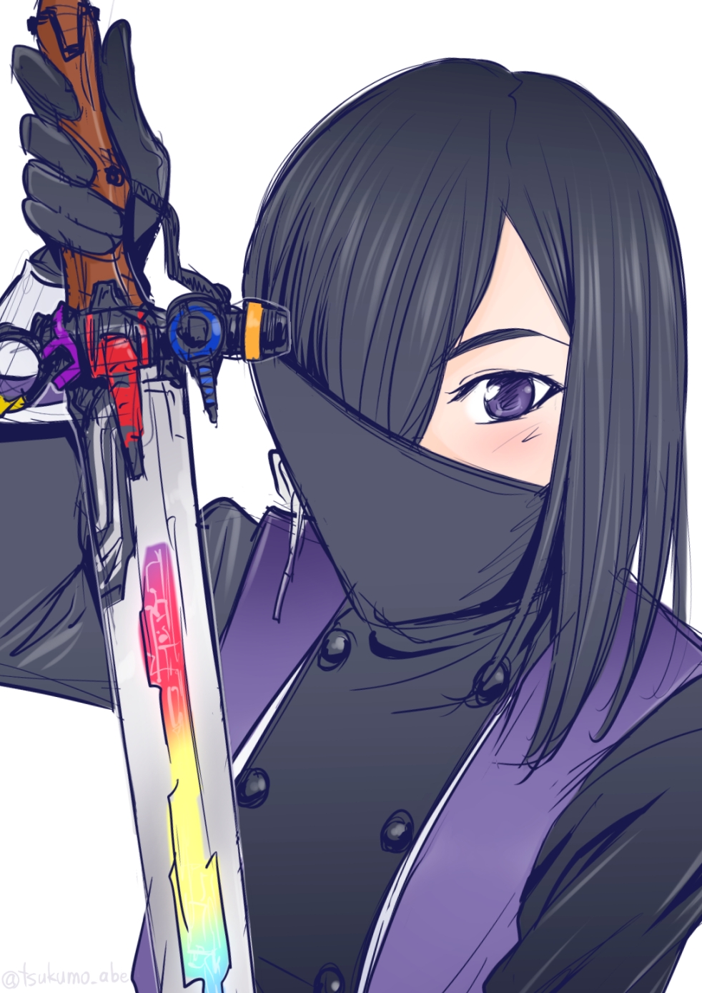 1girl abe_tsukumo black_hair cloaked_hood covering_own_mouth highres kanisuka_rita ohsama_sentai_king-ohger purple_eyes super_sentai