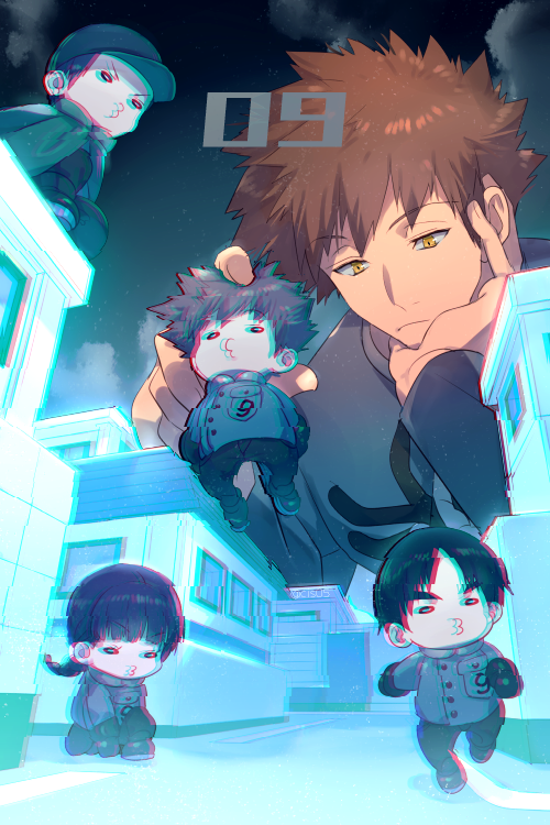 1boy arafune_tetsuji baseball_cap black_hair braid braided_ponytail brown_hair character_doll chromatic_aberration doll echo_(circa) from_below frown gloves hand_on_own_chin hat head_rest holding kashio_yutaka long_sleeves looking_down male_focus mizukami_satoshi_(world_trigger) model model_building o3o on_floor on_one_knee on_roof running smoke solo spiked_hair teruya_fumika uniform world_trigger yellow_eyes
