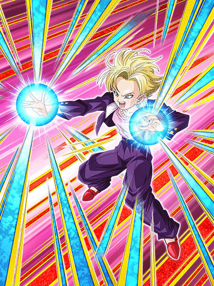 1girl android_18 angry blonde_hair blue_eyes dokkan_battle dragon_ball dragon_ball_gt jewelry ki_blast necklace official_art pearl_necklace serious solo