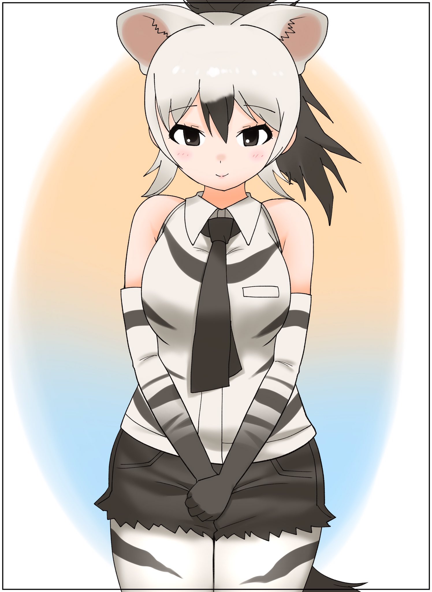 aardwolf_(kemono_friends) animal_ears cats_yone gloves highres kemono_friends necktie shirt skirt tail