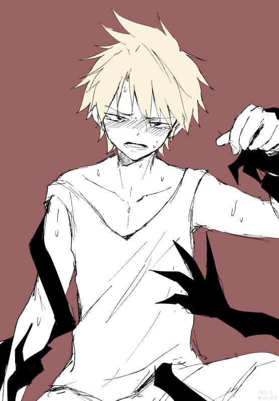 1boy blonde_hair blush groping male_focus misao official_art seeen short_hair solo_focus spiked_hair surrounded_by_hands tank_top you_gonna_get_raped yuuki_tohma